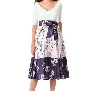 eshakti Floral Print Dupioni Mixed Media Dress 22W / 2X